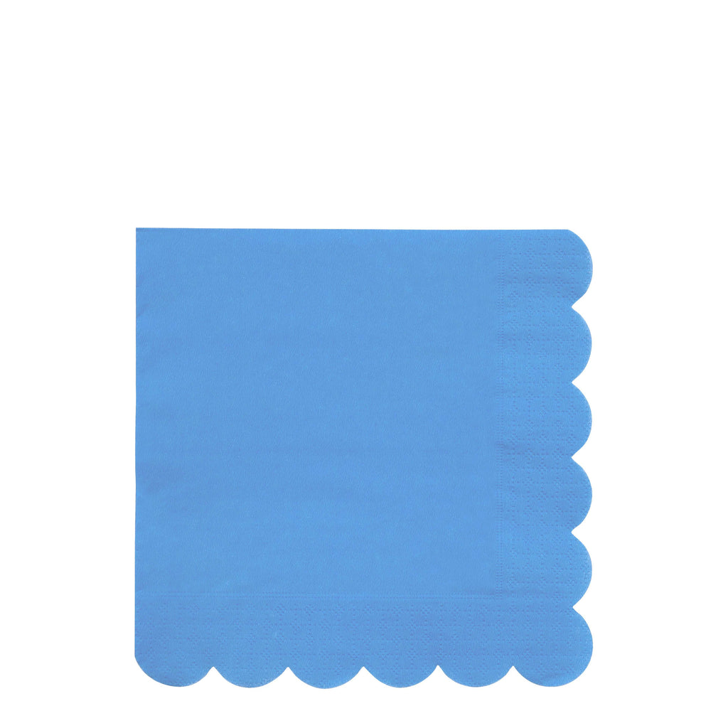 meri meri bright blue paper napkin with scalloped edge.