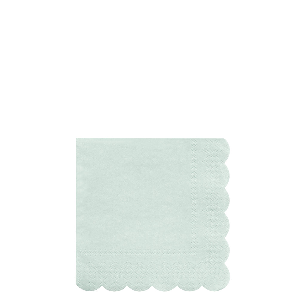 Meri Meri eco napkin in mint have scalloped edge on 2 sides.