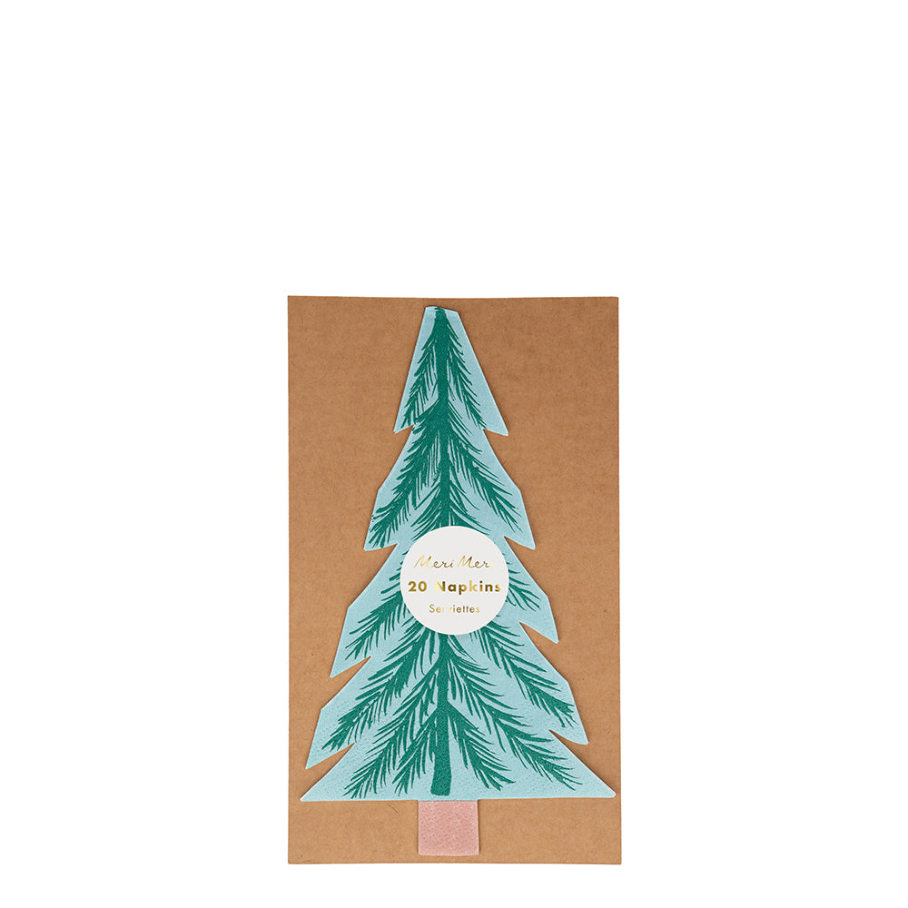 meri meri tree napkin tall coniferous tree with light green background and dark green leaves.