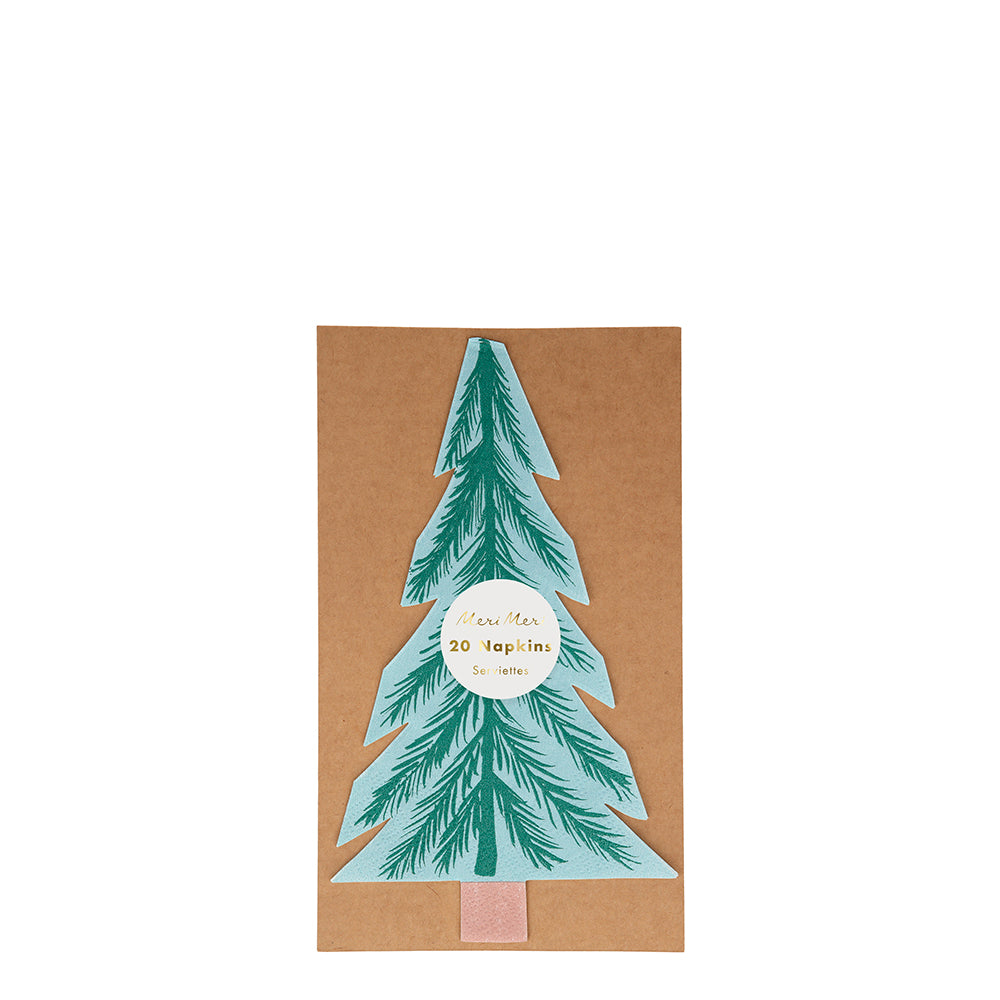 meri meri tree napkin tall coniferous tree with light green background and dark green leaves.