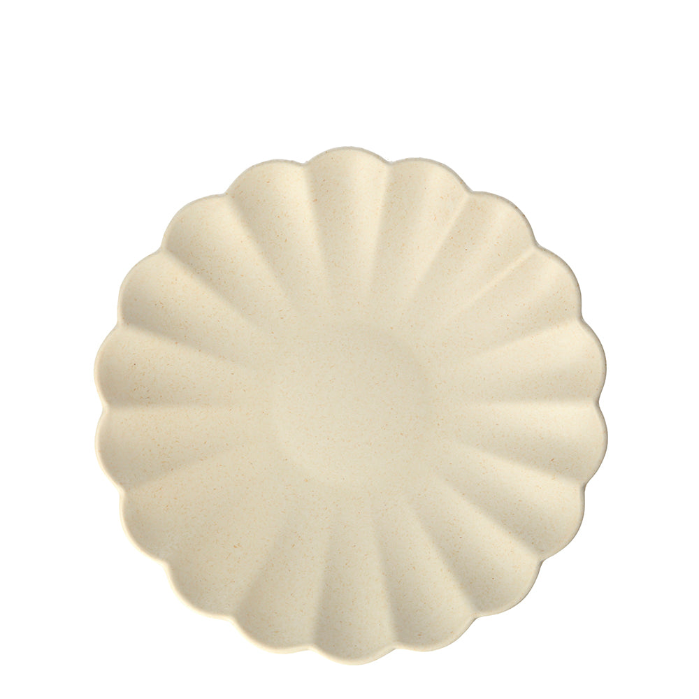 Bamboo scalloped edge plate in cream against a white background    