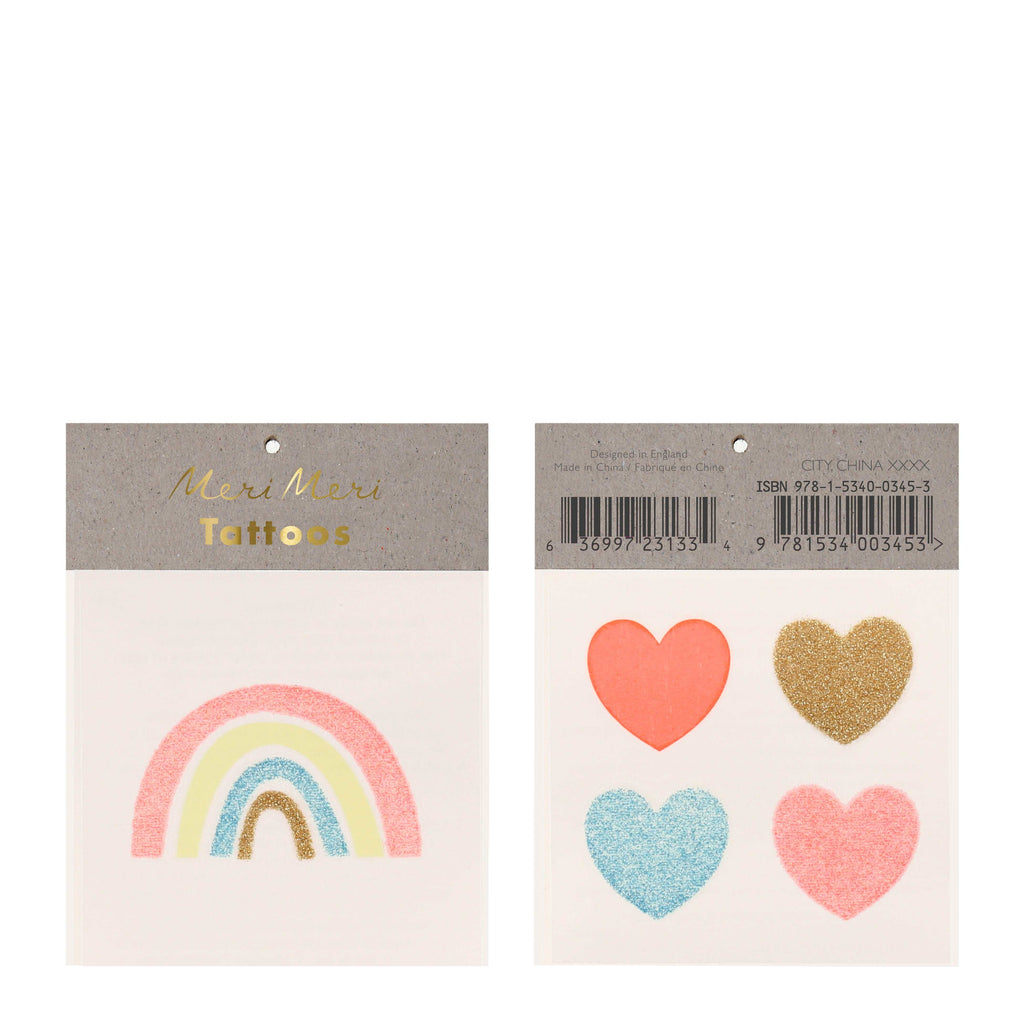 Rainbow & Hearts Temporary Tattoos
